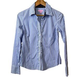 Lilly Pulitzer Size 4 Blue and White Striped Jonni Ruffle Front Blouse